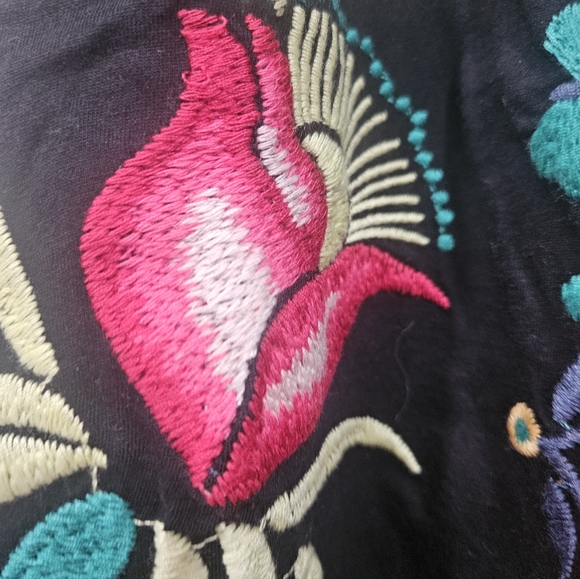 Colorful Beautiful Embroidered Black Top By Johny Was - Picture 4 of 6